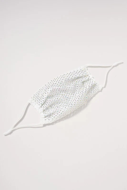 Rhinestone Decorated Facemask, White Front