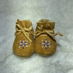 Pearl & Purple Beaded Star Baby Moccasins, Size 3